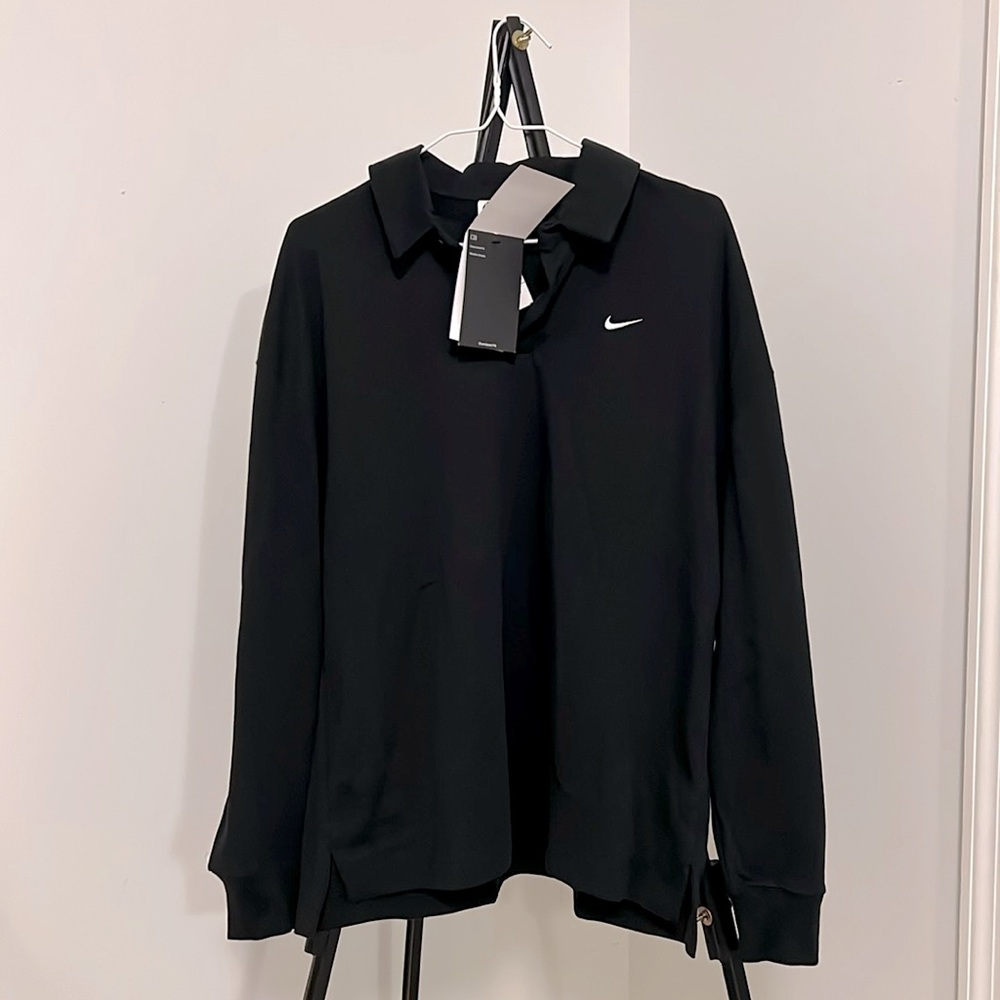Nike Black Polo with White Logo- Sweaters